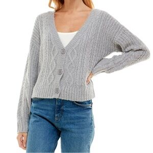 Deep V-Neck Cable-Knit Cardigan Crave Fame